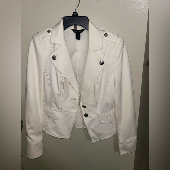 White House Black Market  motorcycle style zippered jacket Blazer size 4 White - Picture 5 of 6